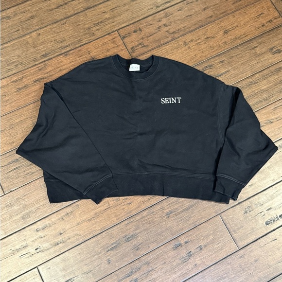 SEINT Black Crewneck cropped oversized women’s Sweater size L - Picture 1 of 5